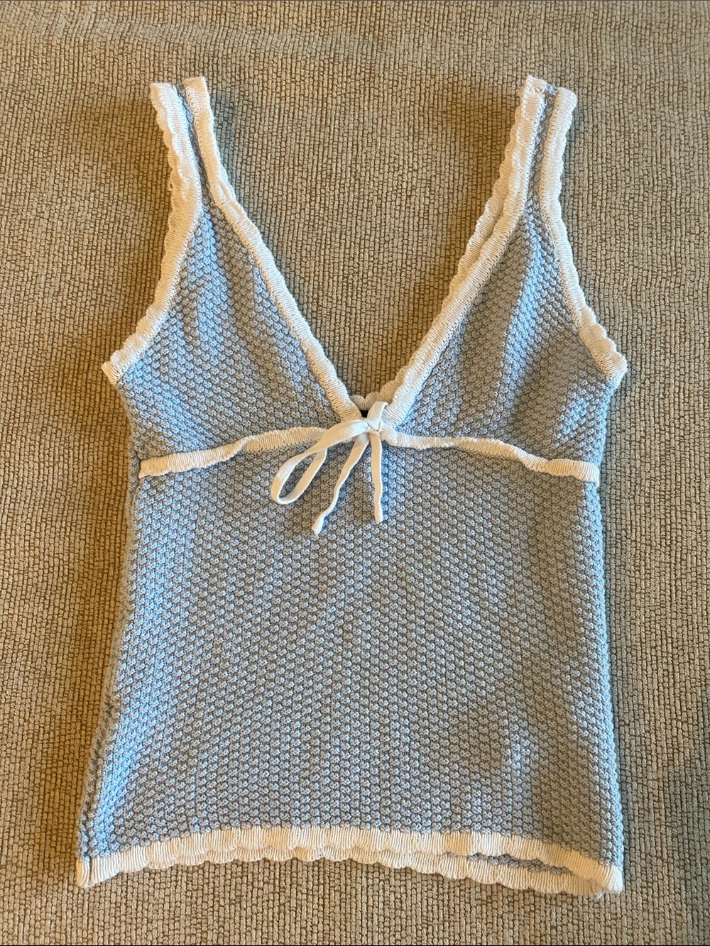 Forever 21 Pale Blue Knit Tank with White Trim